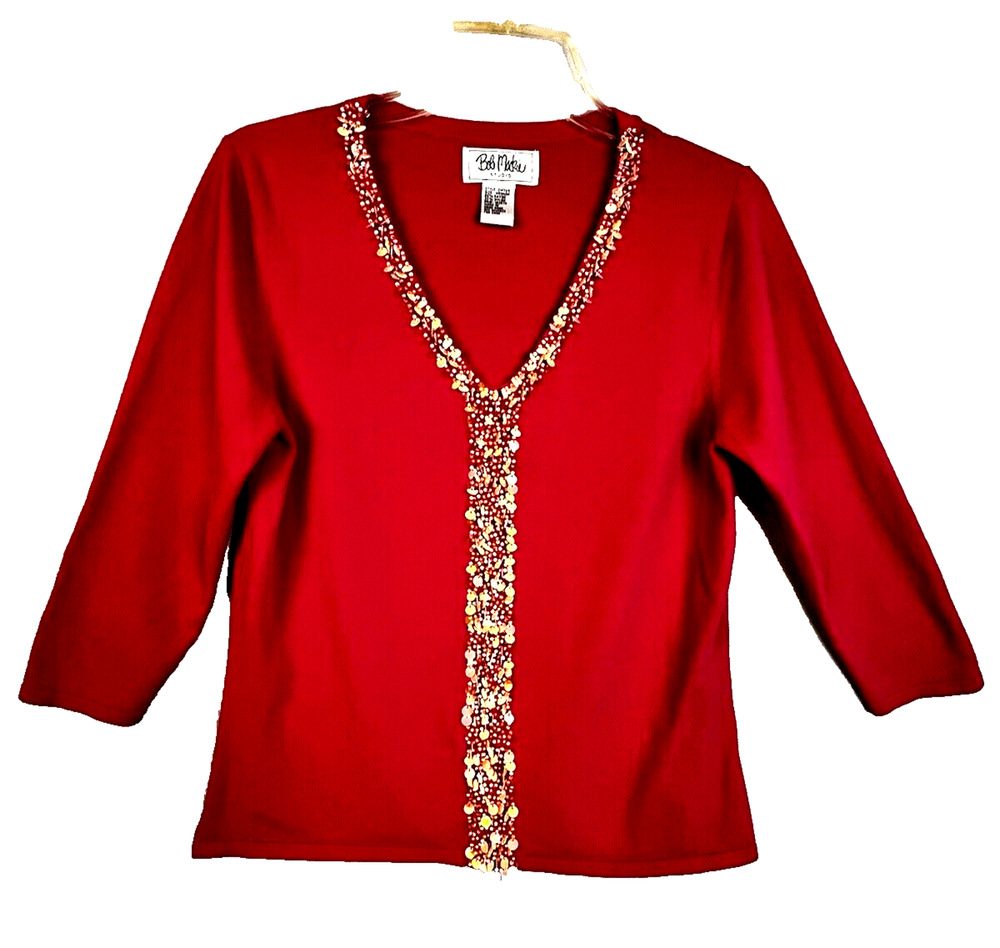 Bob Mackie Studio Embellished Sweater Women's Medium Pink Gold Party Holidays